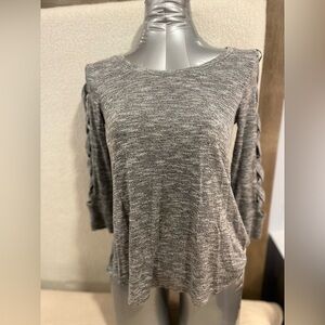 Jennifer Lopez Heather Gray Lace-Up Sleeve Knit Top